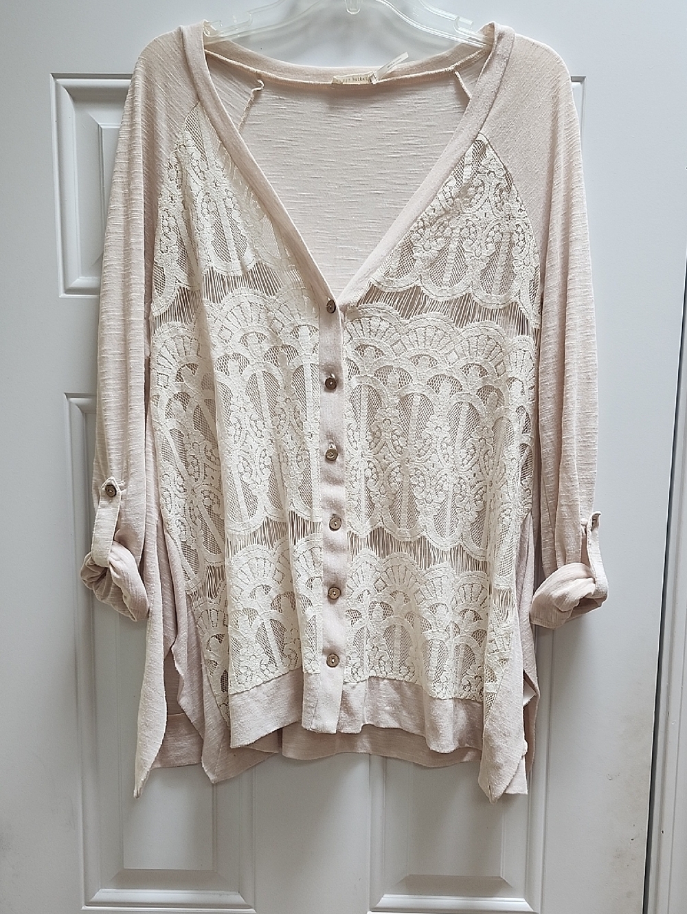 Blu Pepper Cream Lace-Front Button Down Shirt
